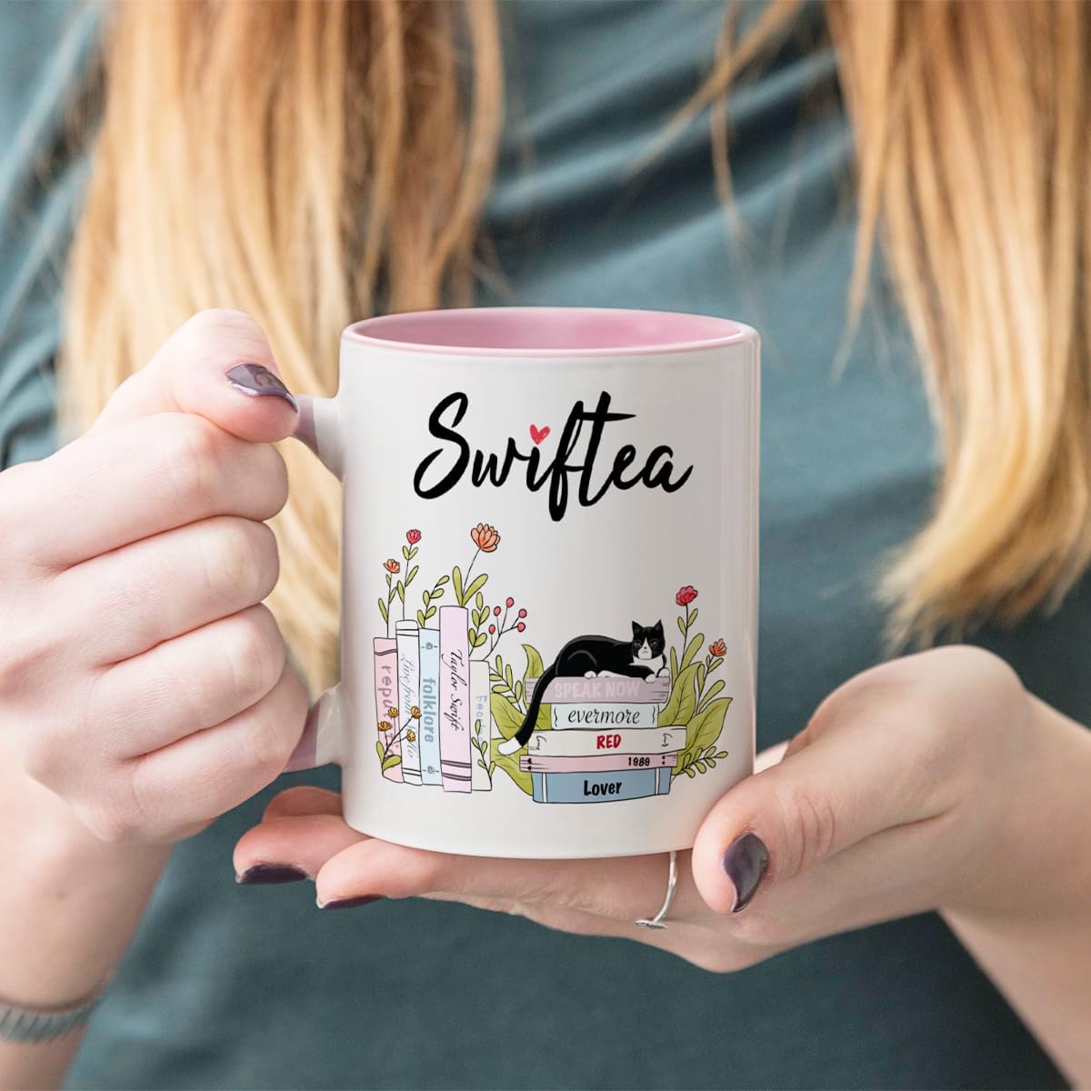 Funny Coffee Mug Swiftea Album Coffee Mug Gift for Singer Fans Womens Girls 11oz White and Pink Double Sided