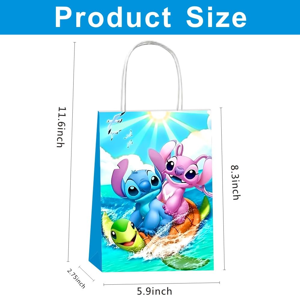 12Pcs Cartoon Blue Party Gift Bags Goodie Bags with Handle for Kids Birthday Decorations Party Supplies
