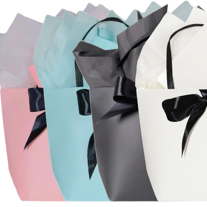 HUIYOULAI Classic White Small Gift Bag Set with Card, Tissue Paper & Ribbon Tie - 11x8x4 Premium Paper Bag for Birthday, Wedding, Bridal Shower, Luxe Favors