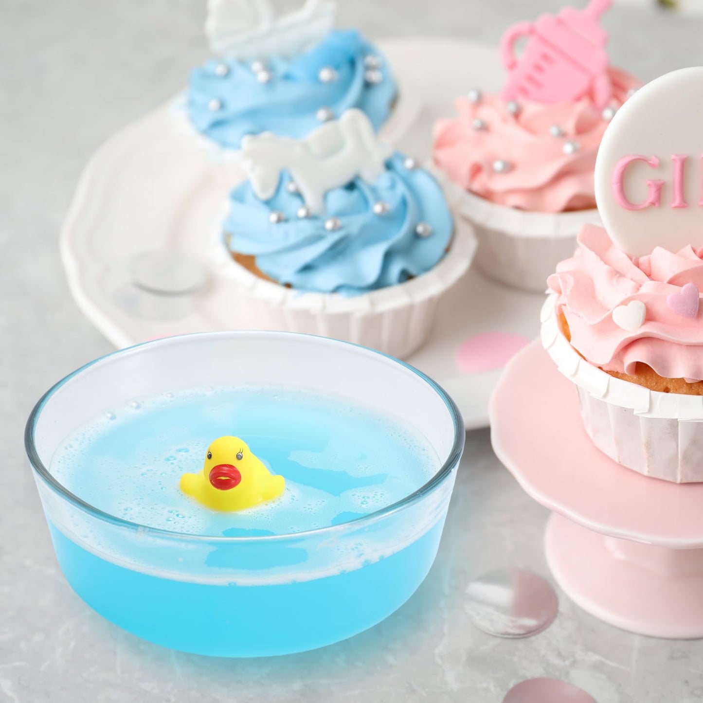 2 Pcs Duck Gender Reveal, Bath Bomb Ducks Pink or Blue for Baby Shower Party Gift with PVC Box, Card & Confetti for Gender Reveal Birthday Party Decorations