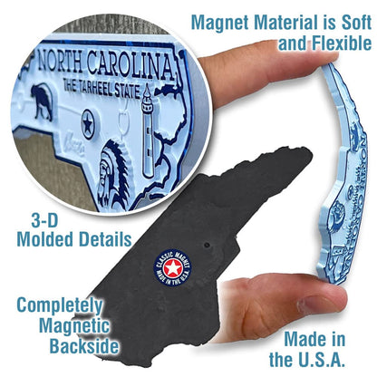 North Carolina Small State Magnet by Classic Magnets, 3.3" x 1.3", Collectible 3D Rubber Vintage-Style Souvenirs and Gifts Made in the USA