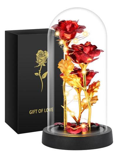 Mothers Day Mom Gifts for Women, Womens Gift for Birthday Gifts for Women Mom Wife Girlfriend, Light Up Rose in A Glass Dome, Rose Gifts for Valentines, Mothers Day, Womens Day (Red)