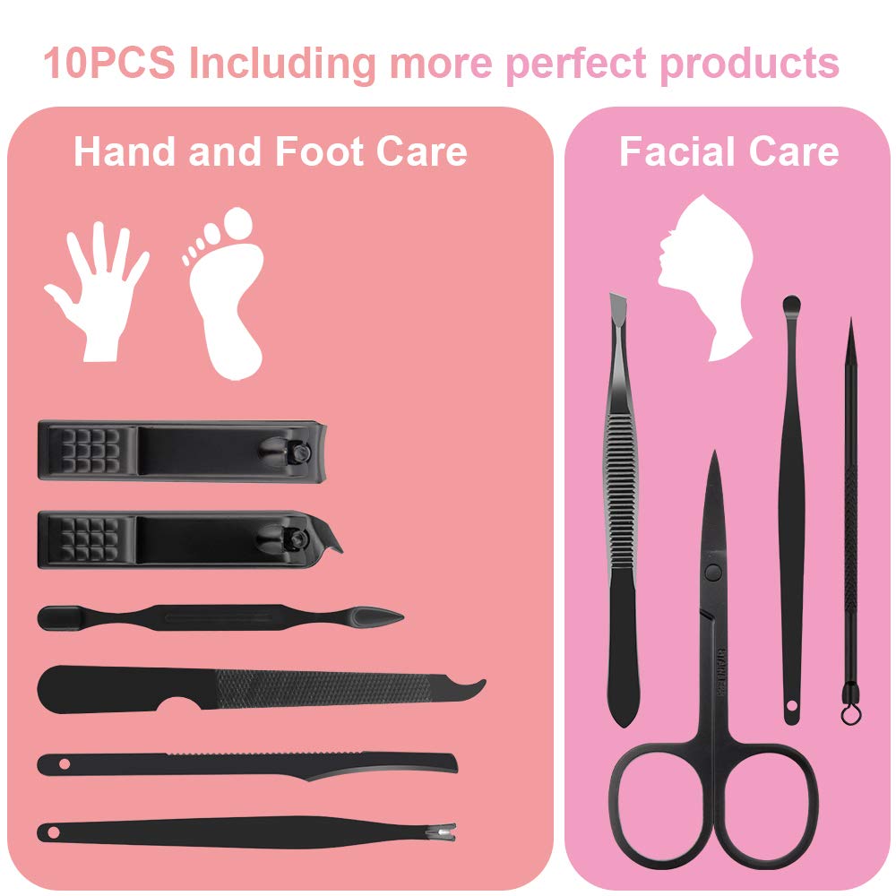 OKOM Professional Nail Clippers Set - 10 PCS Stainless Steel Nail Kit with Travel Case, Tweezers Manicure Set Gift for Men Women, Fathers Day Gift