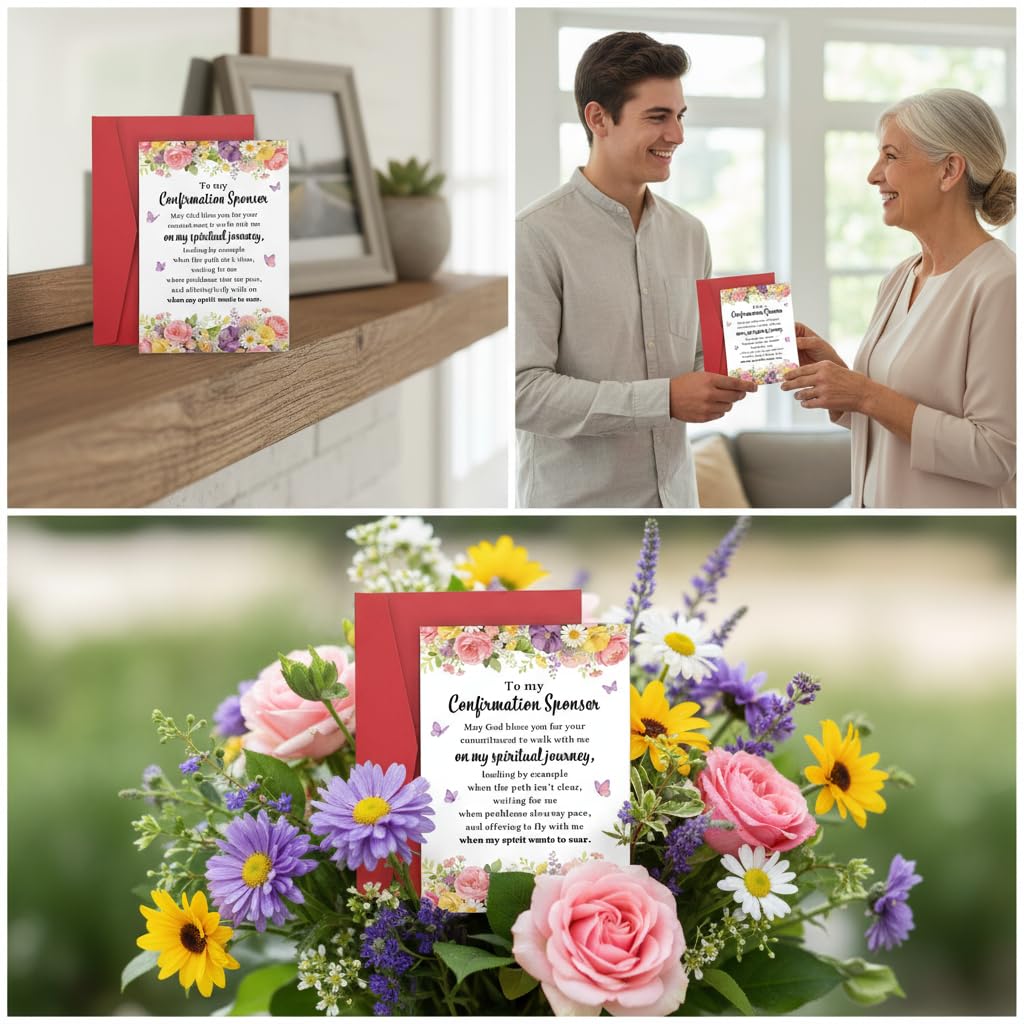 Confirmation Sponsor Card, Confirmation Sponsor Gifts for Women Godmother, Christian Thank You Card from Godchild Girls, Catholic Appreciation Cards for Sponsors Spiritual Mentor
