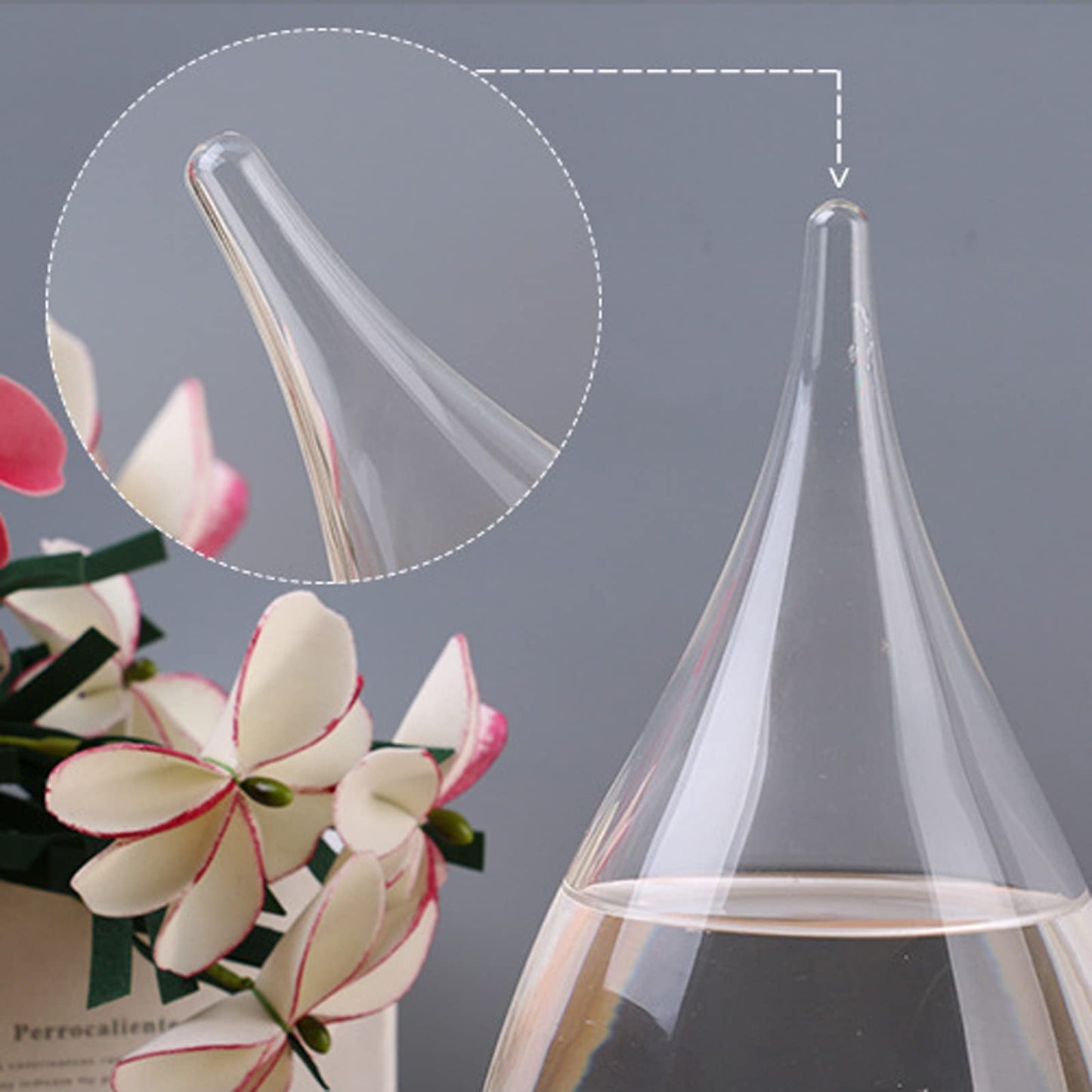 Storm Glass Crystal Weather Forecast Bottle with Wooden Base, Decorative Drop-Shaped Glass Bottle Christmas Decoration for Home and Office Christmas Gift
