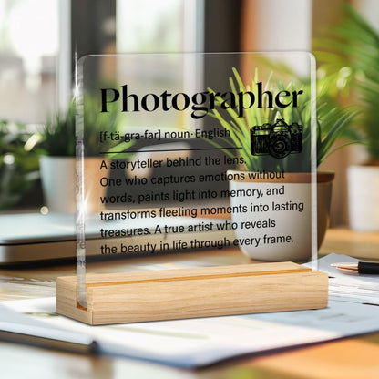 Photographer Gifts for Photography Lovers Women Men, Photography Gift Photographer Acrylic Sign Office Desk Decor 4×4 Inch