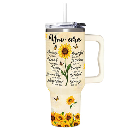 Sunflower Gifts for Women - Christian, Religious Gifts for Women - Encouragement Gift for Woman on Birthday, Mothers Day, Christmas - Sunflower Tumbler 40 oz with Handle & Straw