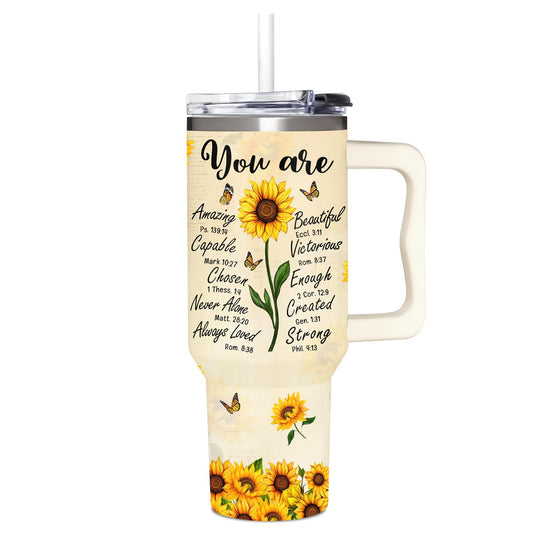 Sunflower Gifts for Women - Christian, Religious Gifts for Women - Encouragement Gift for Woman on Birthday, Mothers Day, Christmas - Sunflower Tumbler 40 oz with Handle & Straw