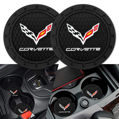 Car Cup Holder Coaster for Corvette Series Recessed Silicone Non Slip Car Interior Accessories Drink Car Coaster 2PC Black