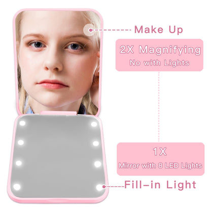 Preppy Birthday Gifts for 6 7 8 9 10 11 12 13 Year Old Girls, Cute Pearl Initial Compact Mirror with Lights Pink Small LED Pocket Makeup Mirror Teen Girls Trendy Stuff Travel Essentials (E)