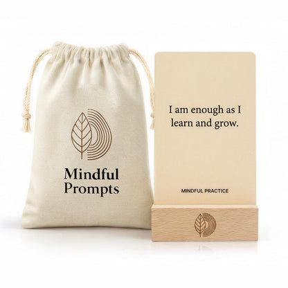Affirmation Cards, 100 Mindful Prompts with Wooden Display Stand - Daily Affirmations for Inspiration, Mindfulness & Self Care - Unique Affirmation Gifts for Women or Men