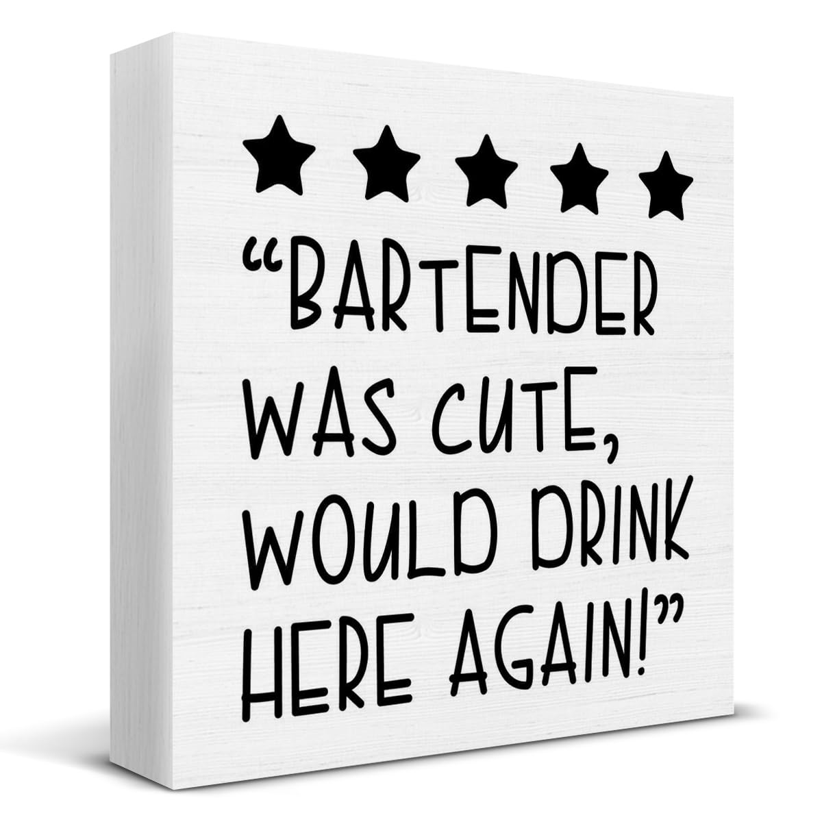Funny Bartender Gifts for Women Men, Would Drink Here Again Sign, Bar Cart Decor, Bartender Was Cute Would Drink Here Again Wood Sign Decoration for Home Kitchen Bar Desk Shelf Table 5 X 5 Inch
