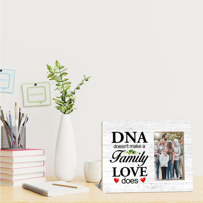 OTINGQD Family Picture Frame,DNA Doesn't Make A Family Love Does Photo Frame,Gift for Dad Mom Son Daughter,Adoption Gifts Z325