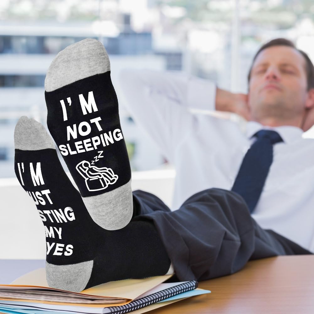 Dealswin Birthday Gifts for Dad, Fathers Day Gift for Men, I'm Not Sleeping I'm Just Resting My Eyes Funny Socks