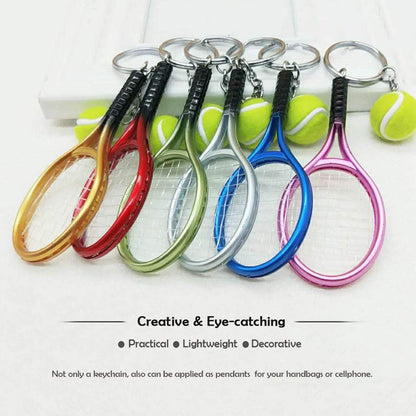 AUHOKY 18/6Pcs Mini Tennis Racket Keychain Key Ring, Fashionable Alloy Tennis Ball Split Ring for Sport Lovers Team(6 Colors)