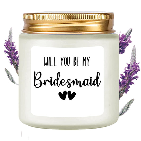 LAMIVEENLA Bridesmaid Gifts Scented Candle Lavender - Matron of Honor Gift for Bridesmaids Matron of Honour Proposal Gifts Maid of Honor Proposal Gift Soy Candle 4oz