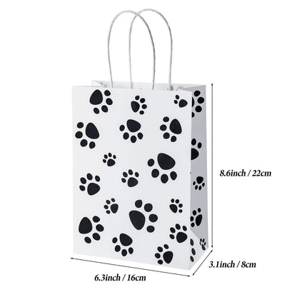 Blulu 20 Pcs Puppy Dog Paw Gift Bags with Paper Twist Handles, Dog Gift Paper Paw Treat Goodie Bags for PET Treat Party Favor, 6.3 x 3.1 x 8.6 Inch(White Backing)