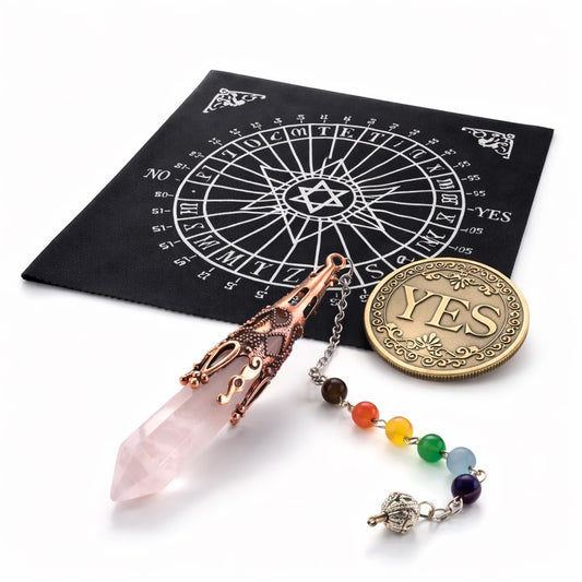 kcrygogo Metaphysical Pendulum Chart Mat with Crystal Pendulum Meditation Tool and Yes or NO Coin,Healing Stone Energy Generator for Divination, Protection,A Mystic Energy Gift