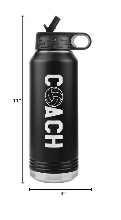 Volleyball Coach Water Bottle - 32oz Insulated Engraved Stainless Steel Flip Top With Straw Volleyball Coach Gift Black