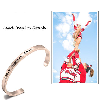 FEELMEM Cheerleader Bracelet Lead Inspire Coach Cuff Bangle Bracelet,Cheer Jewelry For Cheerleader