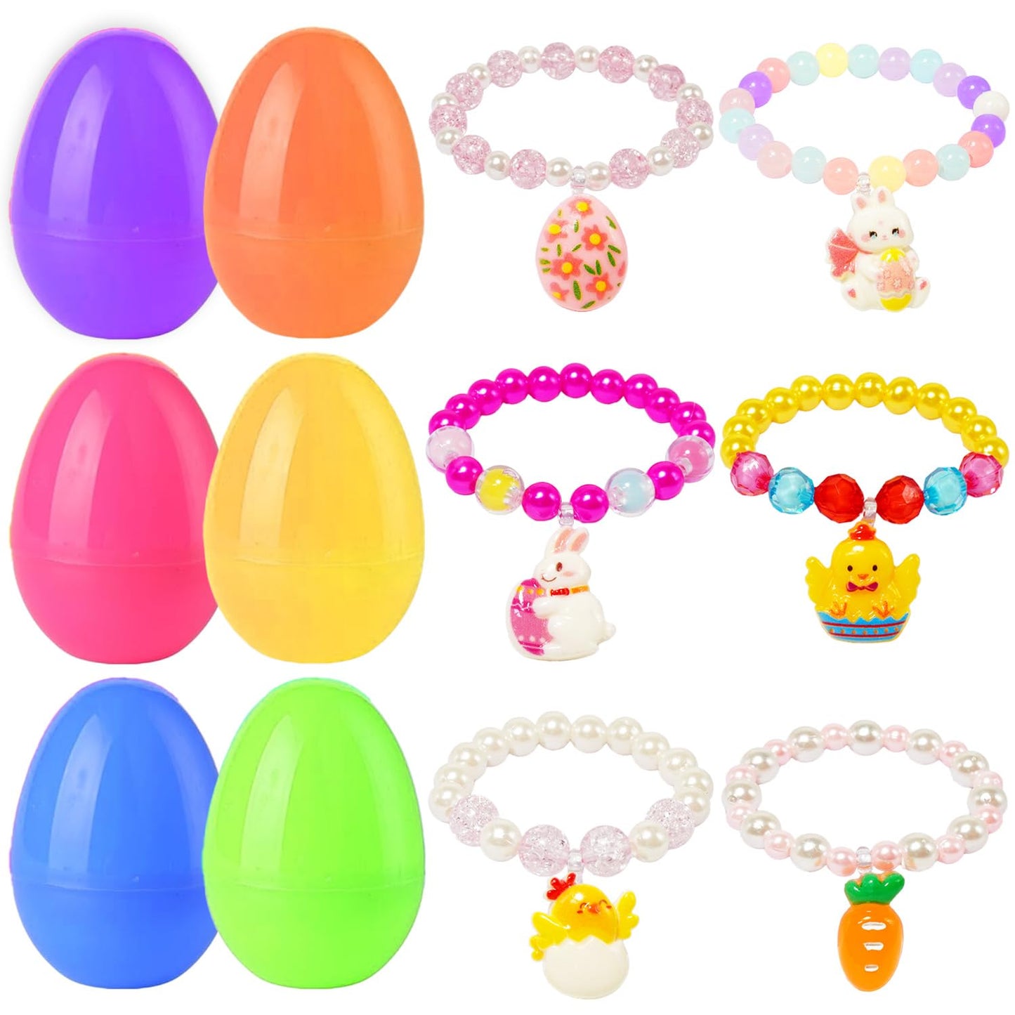 12 Pack Easter Basket Stuffers with Girls Jewelry Bracelets, Easter Eggs Gifts, Egg Hunt Surprise Toys, Easter Basket Stuffers for Girls Toddler Teens