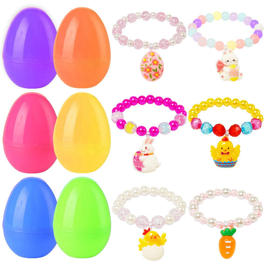 12 Pack Easter Basket Stuffers with Girls Jewelry Bracelets, Easter Eggs Gifts, Egg Hunt Surprise Toys, Easter Basket Stuffers for Girls Toddler Teens