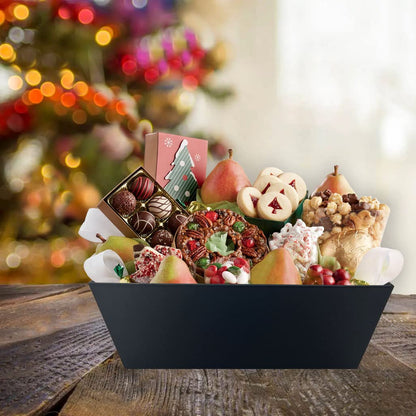 funsky Baskets For Gifts Empty, 5 Pk Black Empty Gift Baskets To Fill, Sturdy Cardboard Tray With Handles, Large Gift Baskets Empty Bulk For Beautiful Gifts, Christmas, Easter, Halloween