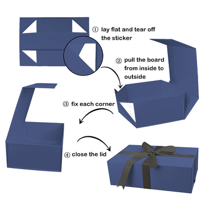 YINUOYOUJIA Blue Gift Boxes with Lid,14"x9"x4.5" Magnetic Gift Box with Ribbon,Cards and Envelopes for Presents,Great for Wedding,Birthdays,Crafting,Gift Packaging.