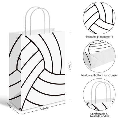 YE 12 PCS Volleyball Gift Bags for Team Volleyball Party Favor Snack Goody Treat Bag with Handle Volleyball Paper Bag Kraft Candy Bags for Sport Theme Birthday Party Decor