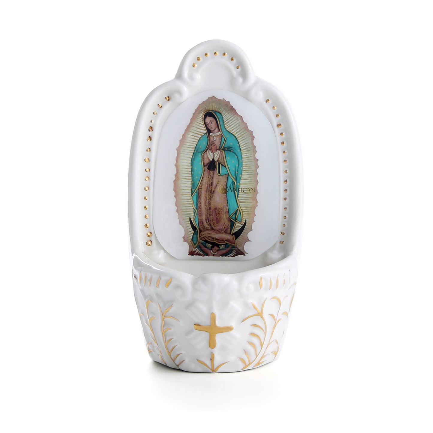 KOMI Porcelain Catholic Holy Water Font Our Lady of Guadalupe Holy Water Font for Entrance of Home Church Wall Hanging Decor Gift for First Communion Confirmation Housewarming Catholic