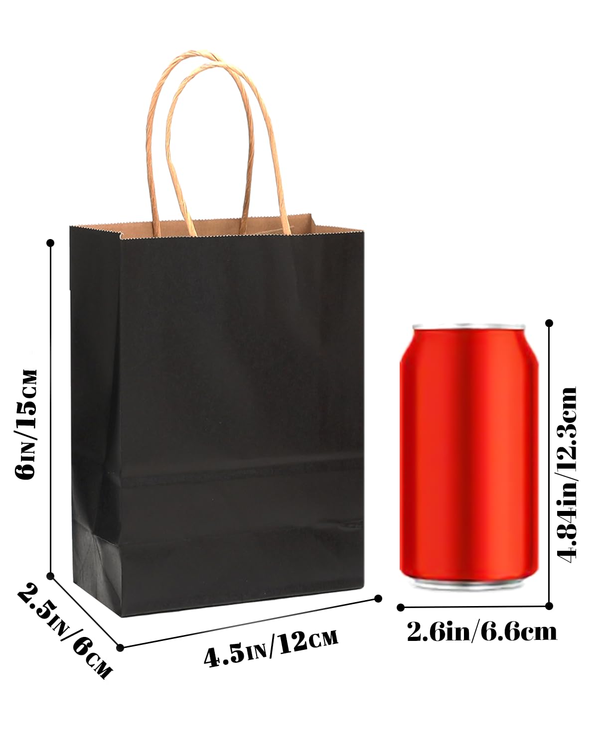 qiqee 100-Packs Black Paper Gift Bags with Handles Bulk 4.5"×2.5"×6" Mini Size Gift Bags Multiple Uses