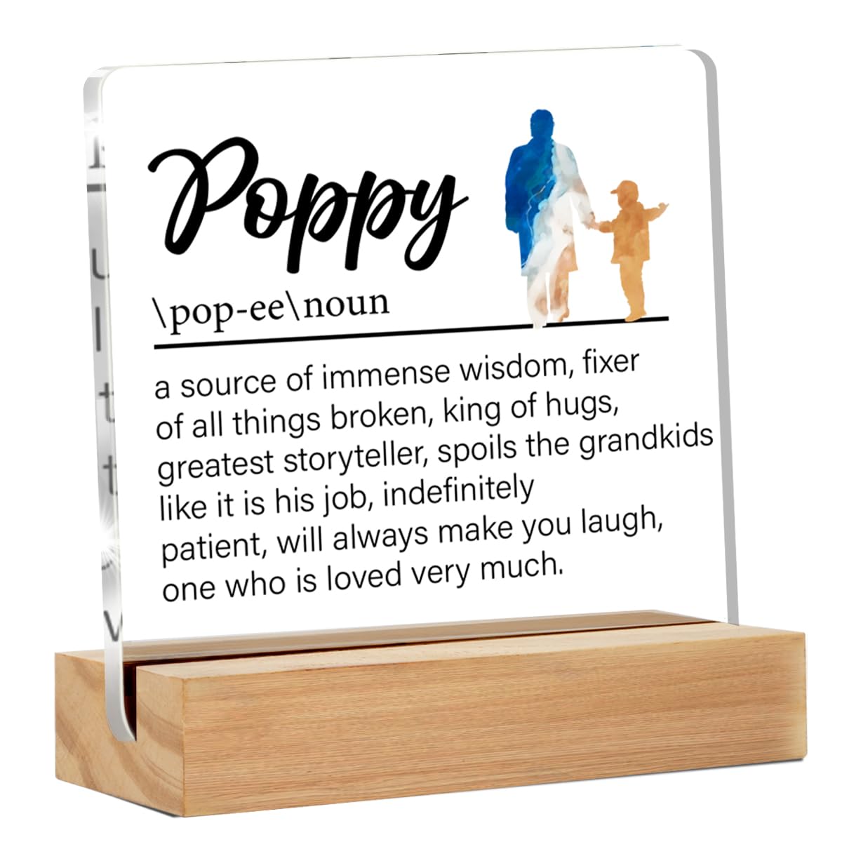 Grandpa Gifts Poppy Gift From Granddaughter Grandson, Grandfather Gifts for Birthday Christmas Father's Day, Poppy Definition Clear Acrylic Desk Decorative Sign for Home, 4 x 4 Inches