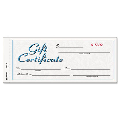 Adams Gift Certificate Book, Carbonless, Single Paper, 3.4 x 8 Inches, White/Canary, 2-Part, 25 Numbered Certificates Plus Store Sign (GFTC1)