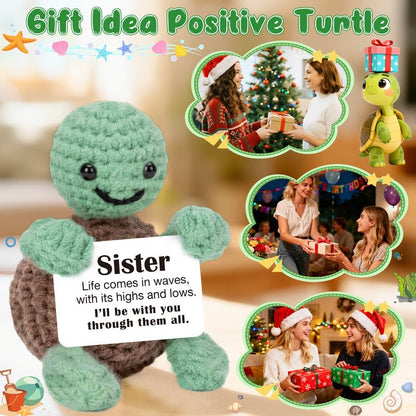 Xinezaa Stuffers for Teens Support Girls, Cute Crochet Turtle Gifts for Sister from Sister Brother, Graduation 2026 Gift for Sisters, Inspirational Gift for Older Younger Sisters, Long Distance Gifts