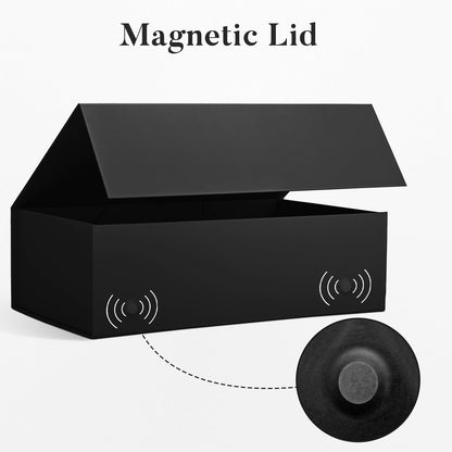 LIFELUM Large Christmas Gift Box 14"x8.5"x4.5" Birthday Gift Boxes for Presents for Anniversary Wedding,Black Gift boxes with Ribbon,Shredded Filler,Card