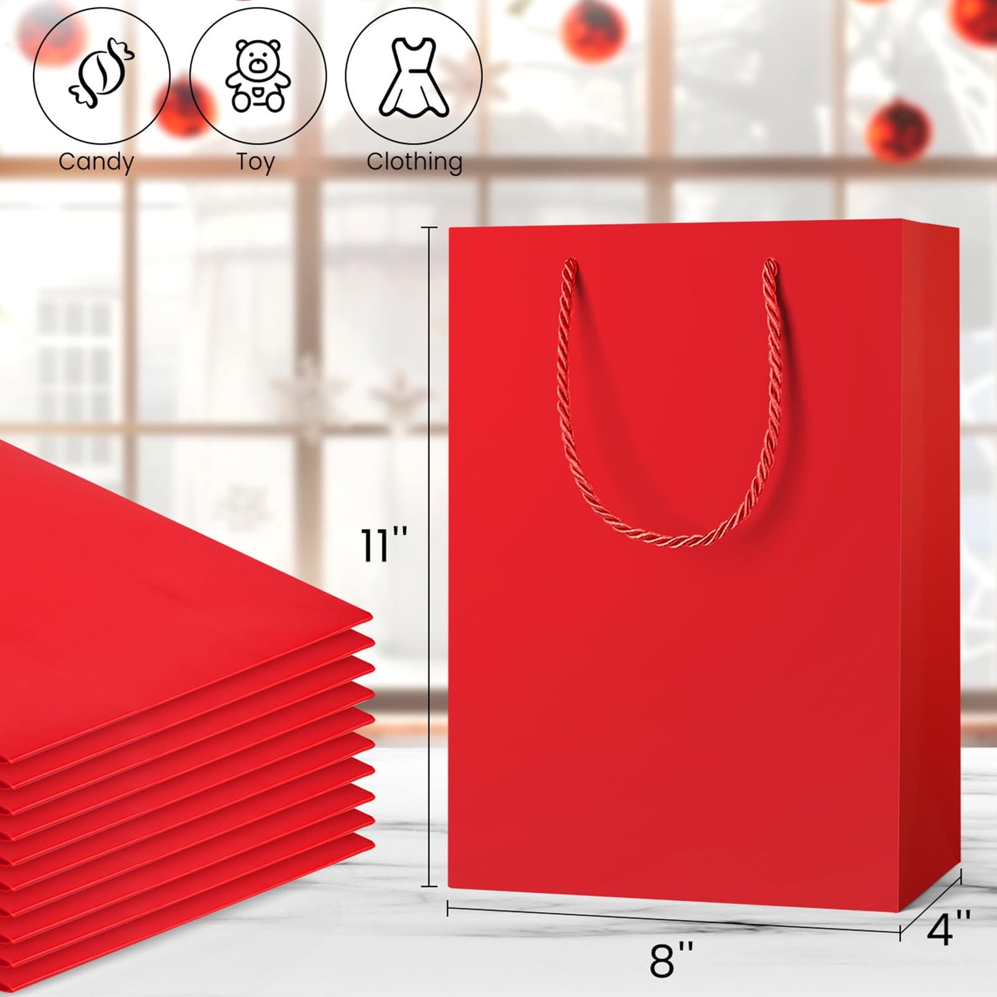 Jutieuo 10 Pack Luxury Red Gift Bags Medium Size with Tissue Paper, Premium Paper Gift Wrap Bags with Handles for Birthday, Wedding, Holiday, Party - 11" x 8" x 4"