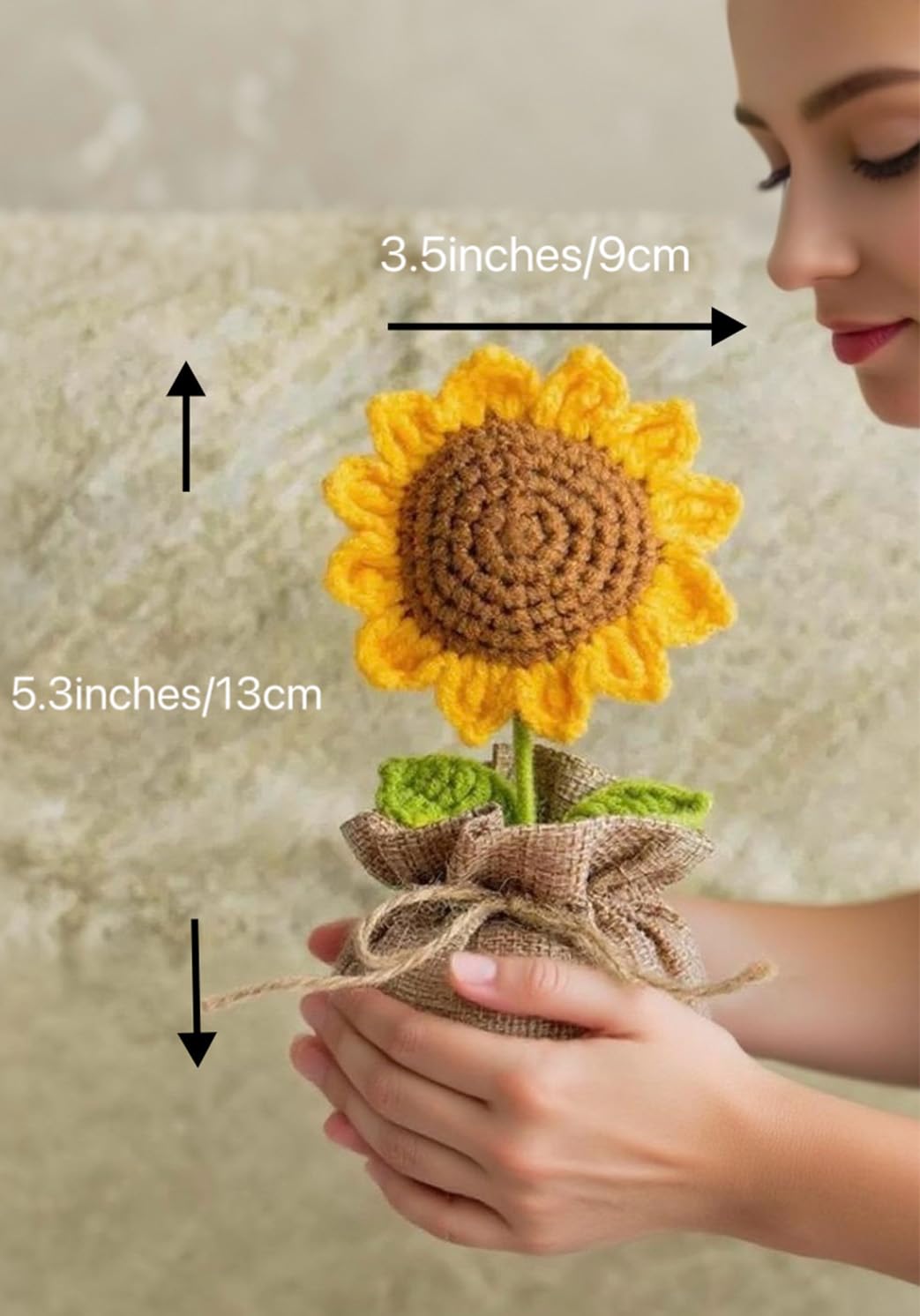 Crochet Sun Flowers Potted Flower, Handmade Knitted Sun Flores Birthday Gifts for Women/Mom/Grandparent, Valentines, Christmas,Positive Boho Crocheted Flower for Office Desk Decor