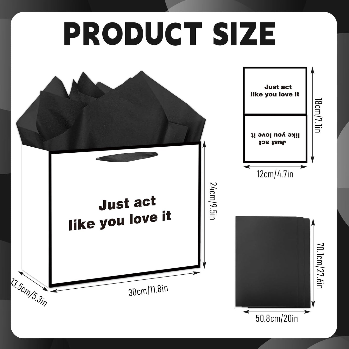 Anyangzhao White Funny Gift Bag, Large Just Act Like You Love It Gag Gift Bag with Card and Tissue Paper, Snarky Funny Birthday Party Decorations for Men, Women, Best Friends, Offices, Coworkers