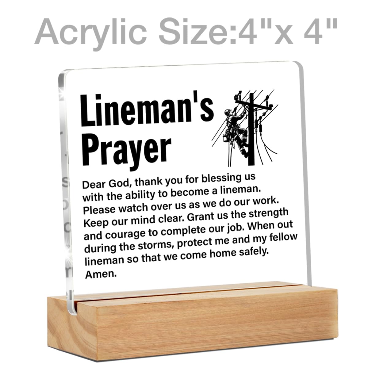 Lineman Gifts, Graduation Gift for Line Worker, Lineman Prayer Clear Desk Decorative Sign Home Office Acrylic Decor