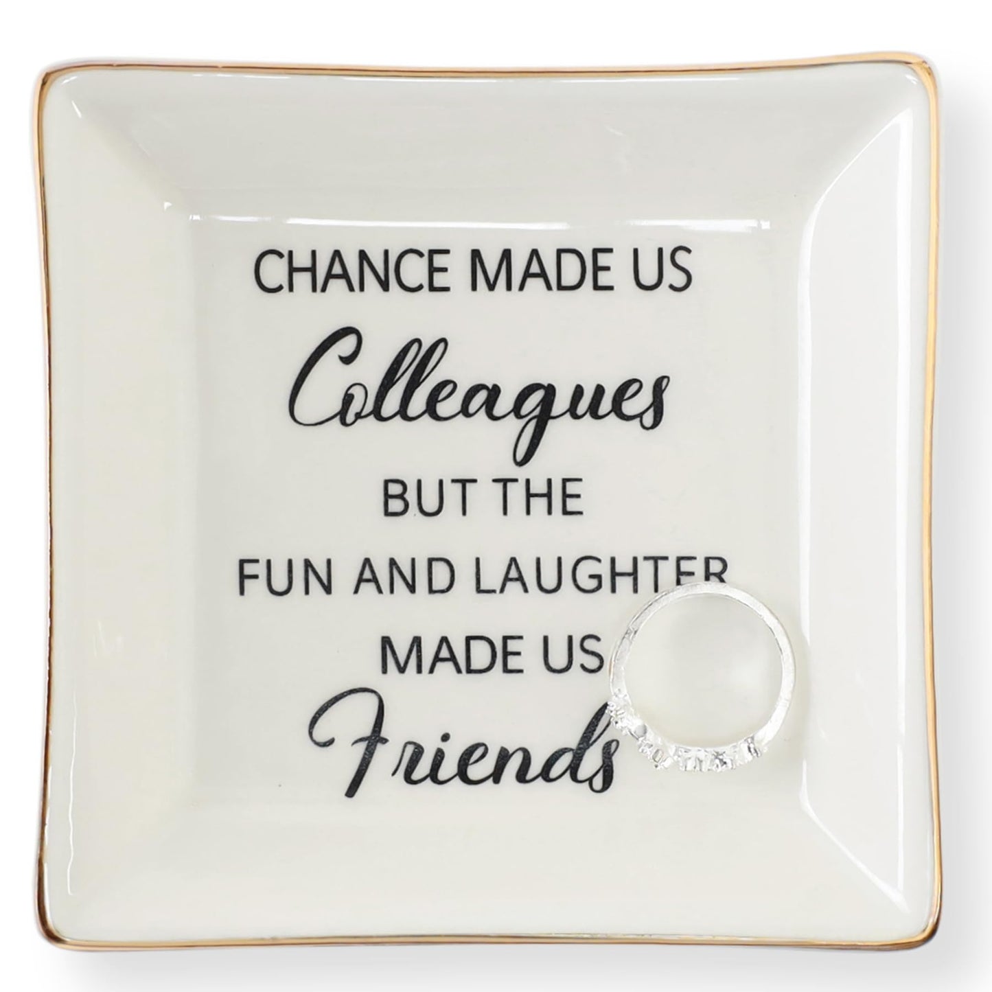 HOME SMILE Colleague to Friend Gifts for Women Jewelry Tray- Retirement Leaving Farewell Appreciation Birthday Christmas-Chance Made Us Colleagues,But The Fun and Laughter We Share Made Us Friends