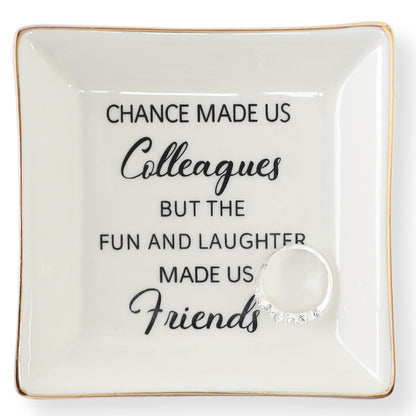 HOME SMILE Colleague to Friend Gifts for Women Jewelry Tray- Retirement Leaving Farewell Appreciation Birthday Christmas-Chance Made Us Colleagues,But The Fun and Laughter We Share Made Us Friends