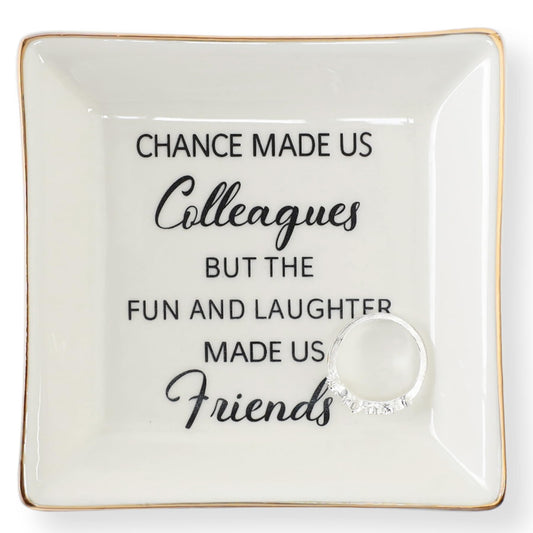 HOME SMILE Colleague to Friend Gifts for Women Jewelry Tray- Retirement Leaving Farewell Appreciation Birthday Christmas-Chance Made Us Colleagues,But The Fun and Laughter We Share Made Us Friends