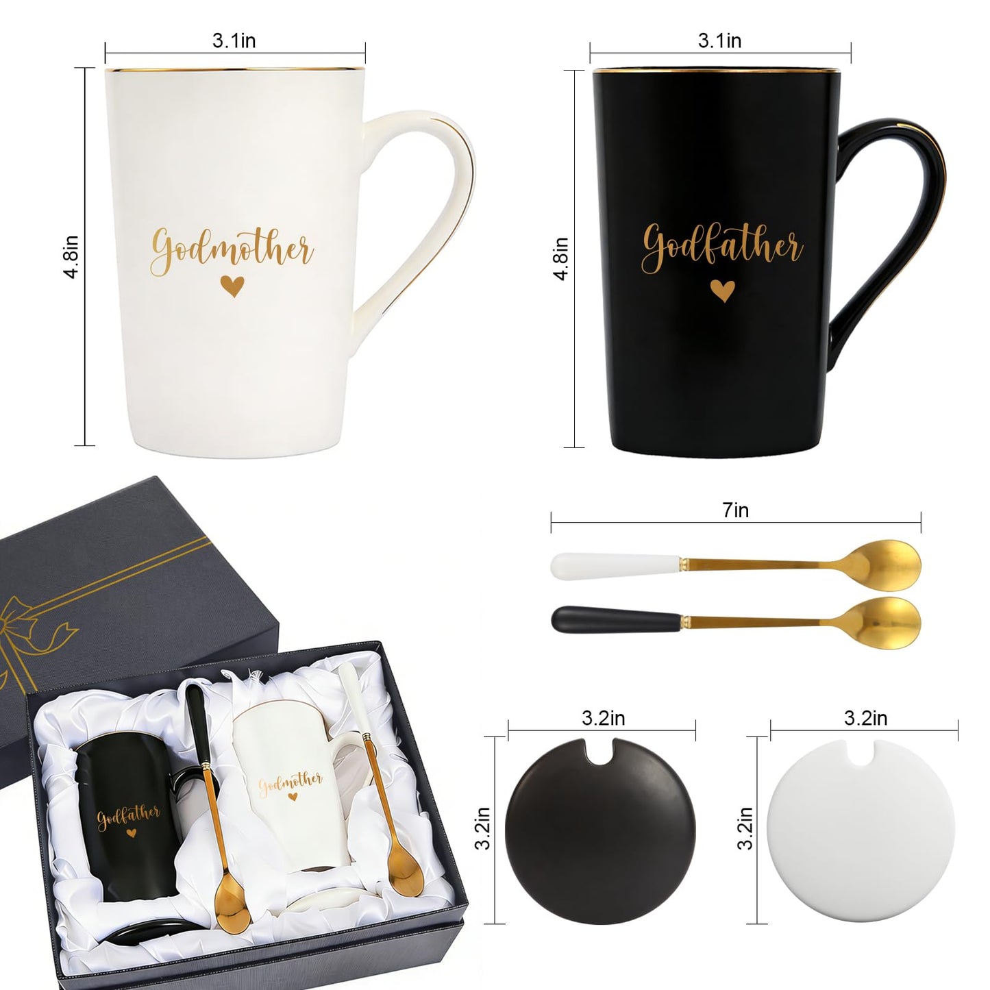 Godparents Proposal Gift Set, Godmother & Godfather Coffee Mugs with Gift Box, Pregnancy Announcement Birthday Gifts from Godchild 14oz