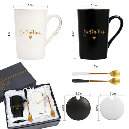 Godparents Proposal Gift Set, Godmother & Godfather Coffee Mugs with Gift Box, Pregnancy Announcement Birthday Gifts from Godchild 14oz