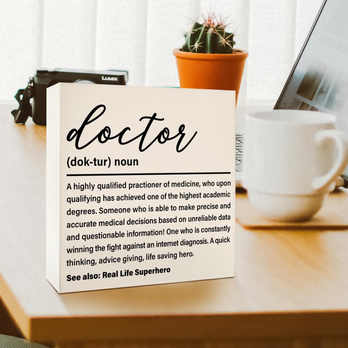 Doctor Gifts for Women Men, Doctor Appreciation Thank You Gifts DR Birthday Christmas Gift Medical School Student Graduation Gifts, Doctor Definition, Medical Office Wooden Box Sign Desk Decor
