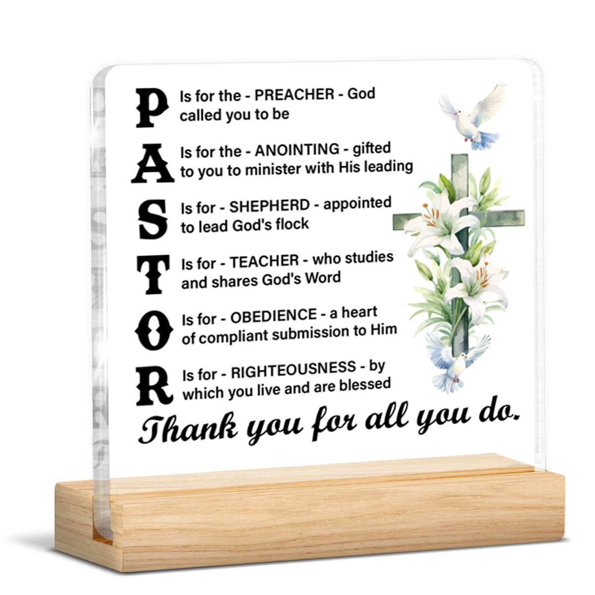 Pastor Appreciation Gifts for Men, Christian Gifts for Pastors Thank You Birthday Christmas, Religious Pastor Acrylic Plaque Sign Decor