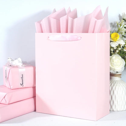 Elegant Pink Gift Bag 10.2"x4.7"x12.2" with Ribbon Handles, Includes Card and Tissue Papers, Perfect for Birthdays, Weddings, Parties, Holidays, Baby Shower