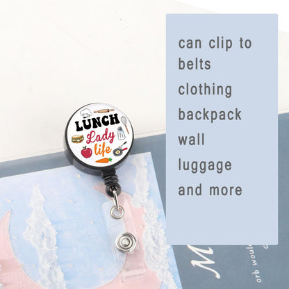 Lunch Lady Badge Reel Retractable ID Badge Holder Cafeteria Worker Gifts School Lunch Ladys Gift (Lunch Lady Badge Reel)