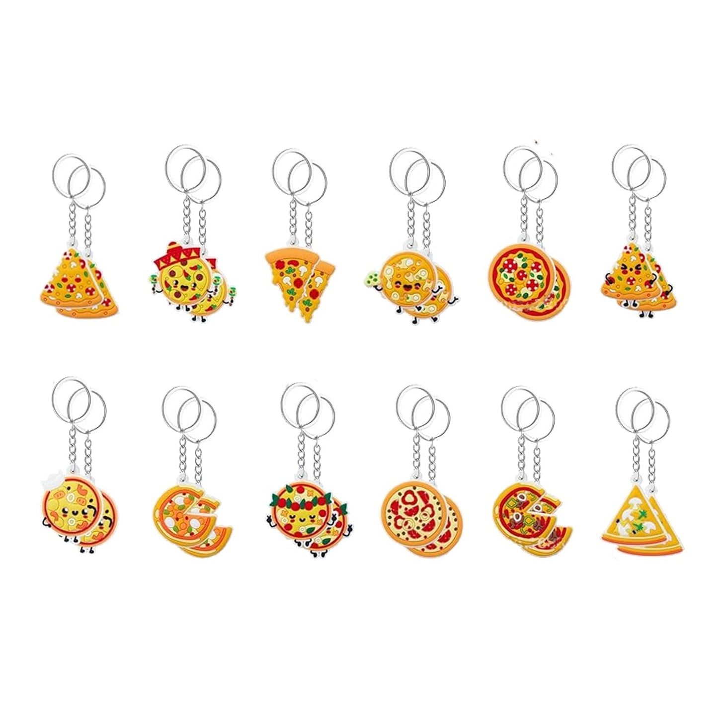 EVKILKJS 24 Pcs Pizza Keychains Creative Interesting Food Keychain Pizza Birthday Party Supplies Resin Pizza Keyring Pendant for Pizza Lovers Party Gifts