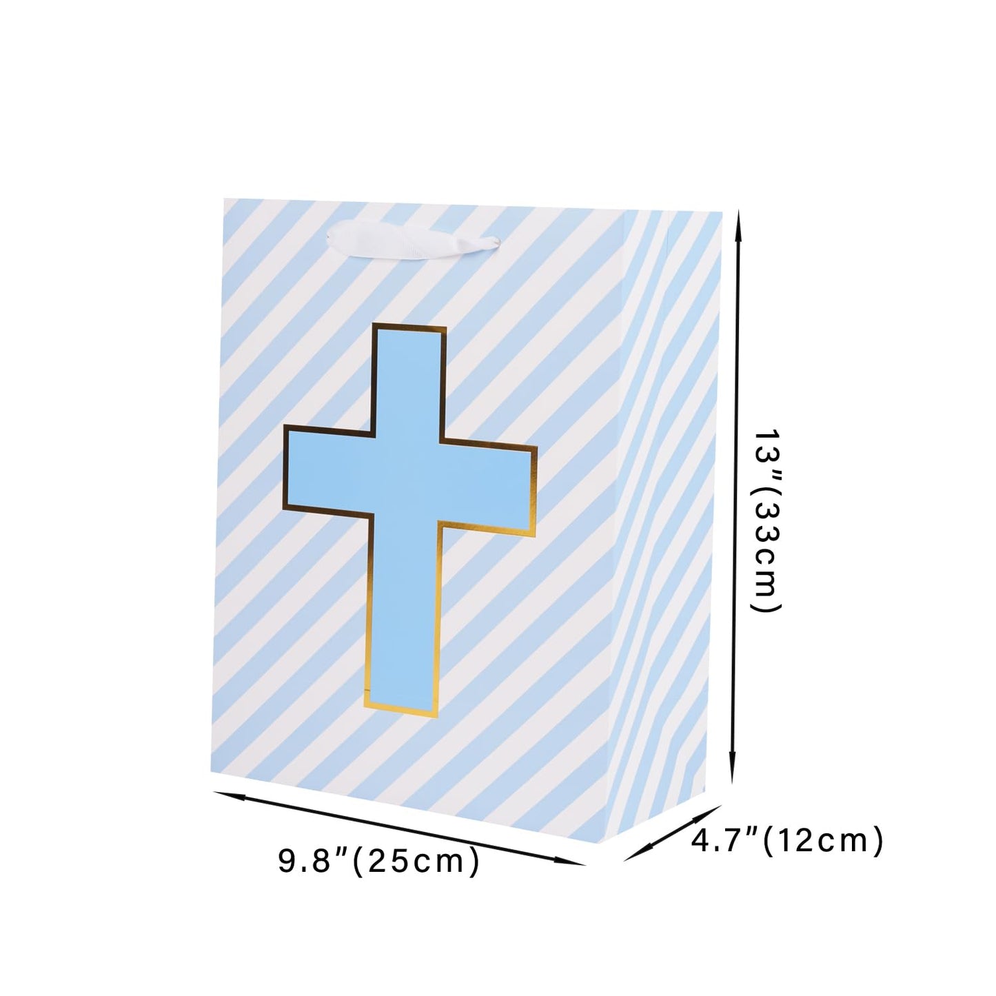 Lyforpyton13"Blue Cross Baptismal Gift Bag with Tissue Paper and Card, Suitable for Baptism, First Communion in Religion